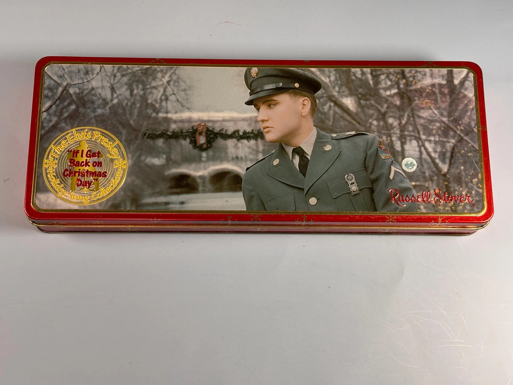 Elvis Presley Russell Stover Christmas Candy Tin Collectible Box 2002 12x5”